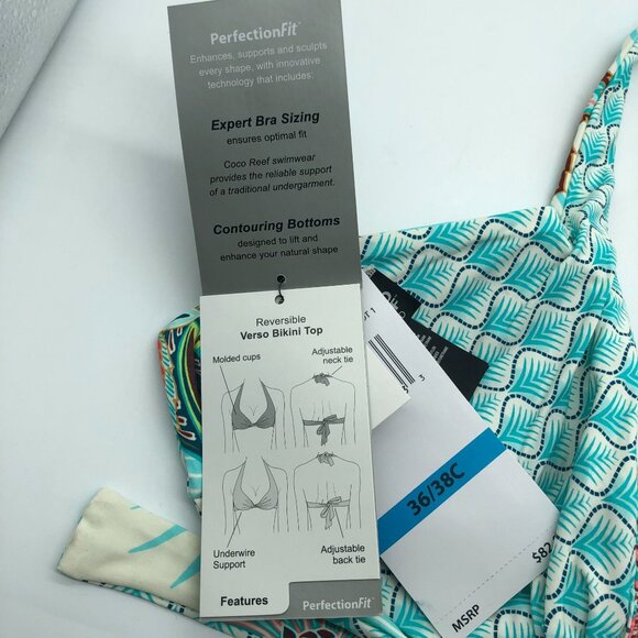 Coco Reef Reversible Verso Bikini Swim Top Adjustable Neck Tie Bra Sized 36/38C - Picture 7 of 8